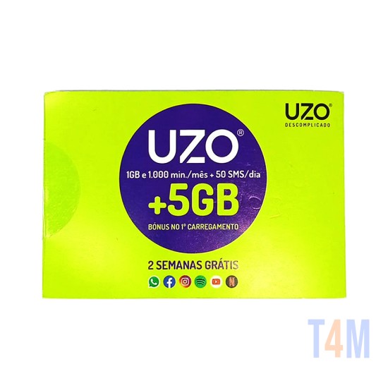 Cartão SIM UZO 1 GB+1000min+50 SMS 5 GB Bônus no. 1 Carregmento por 15 dias